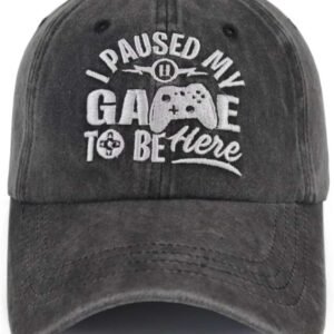 Gaming Hats for Men Women, Funny Video Game Party Decorations Stuff, Birthday Gamer Gifts for Gamers Boys Son Grandson Boyfriend, Adjustable Washed Cotton I Paused My Game To Be Here Baseball Cap